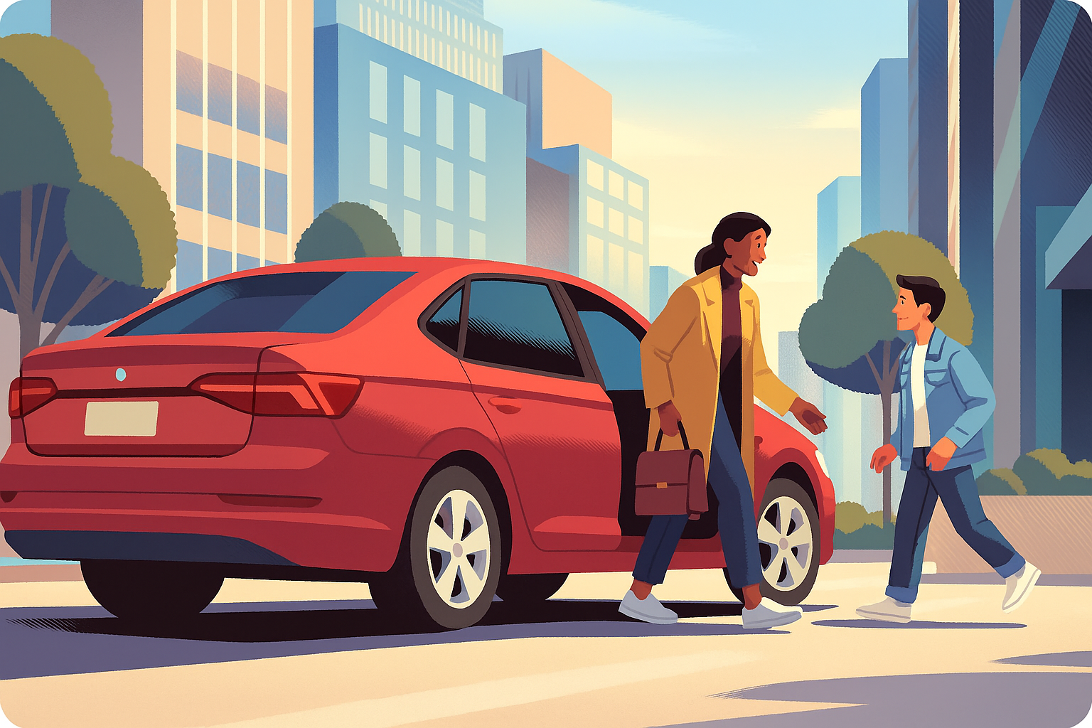 Person getting into a ride in urban setting